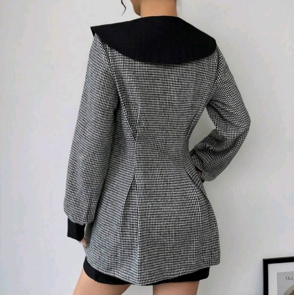 Women's Houndstooth Pattern Front Bow Decor Jacket - Picture 2 of 6